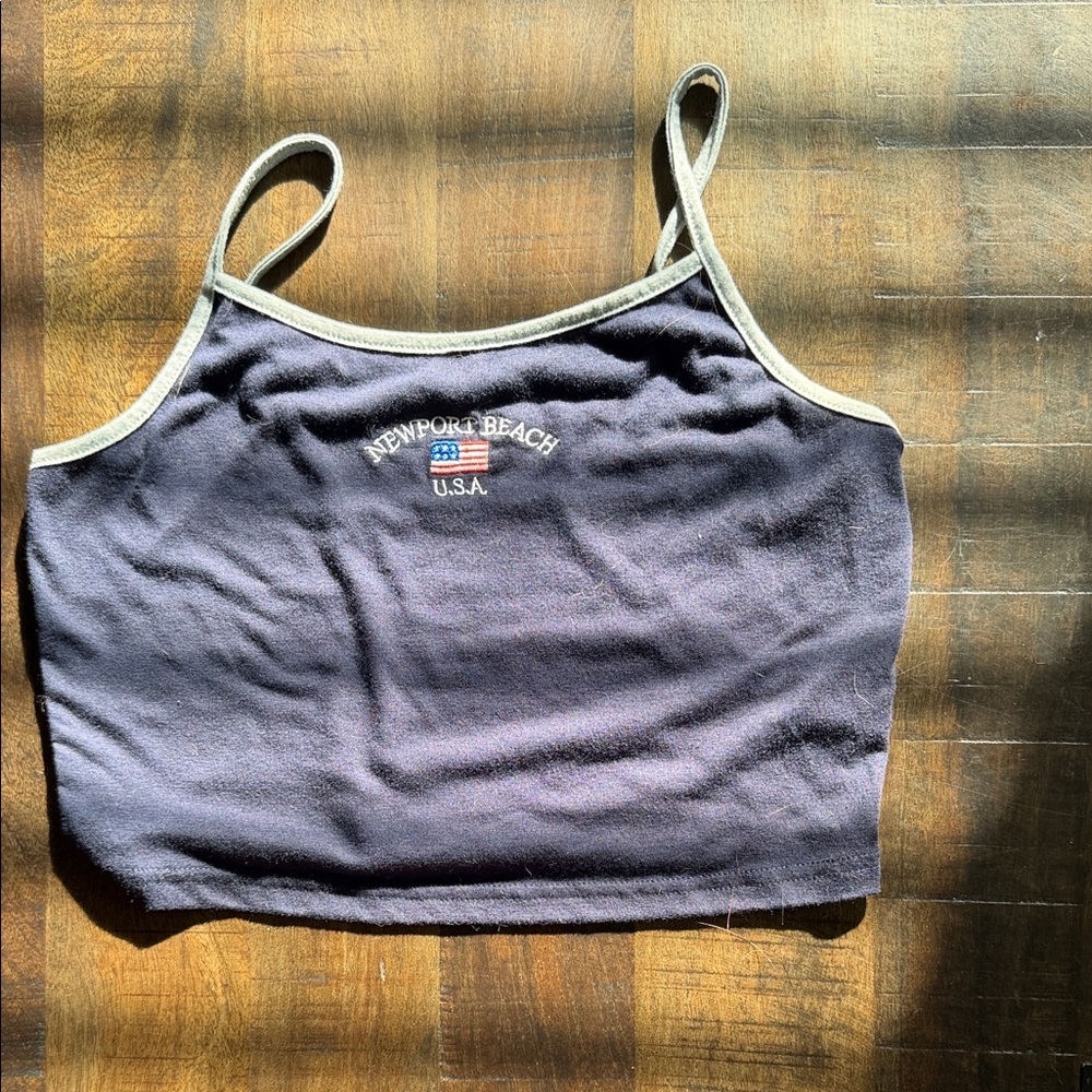SHEIN Navy Cropped Cami with Cream Trim